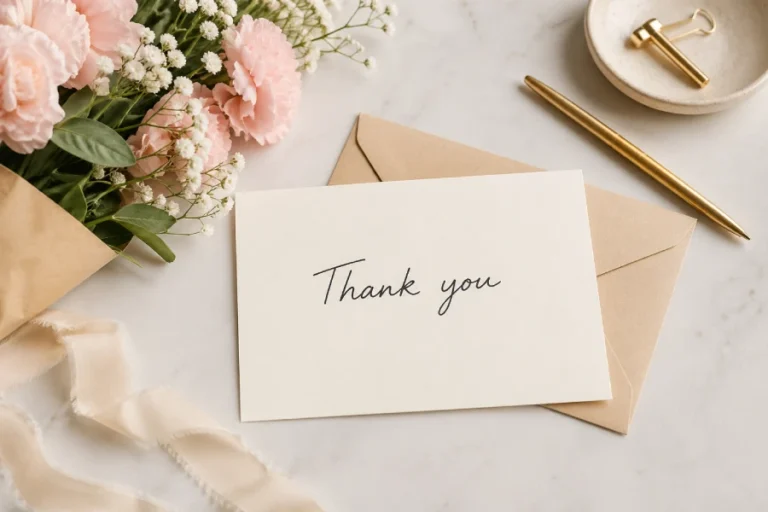 Simple thank you note with flowers and warm background for thank you messages
