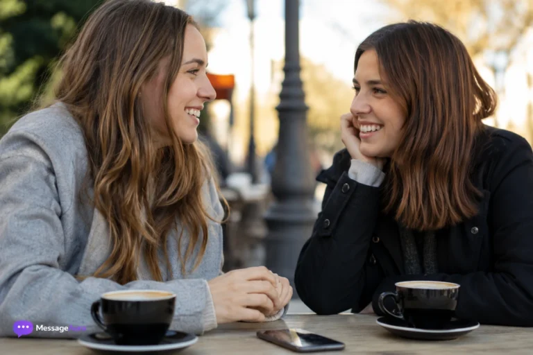 Warm friendship moment with coffee and phone for friendship messages