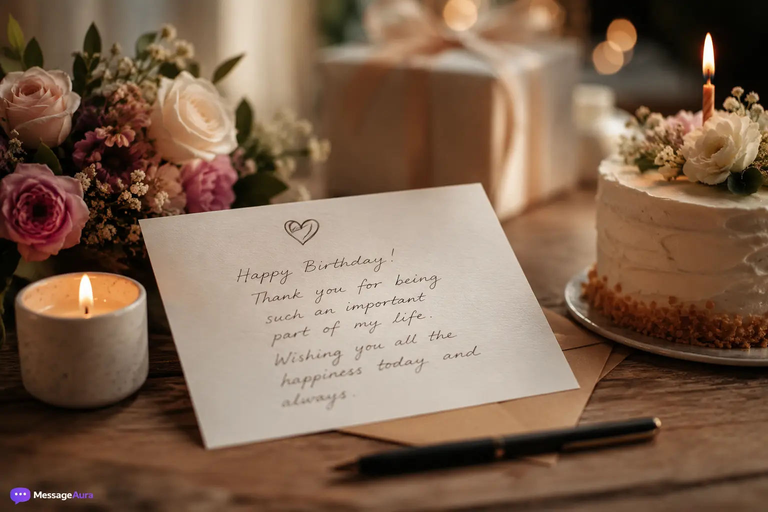 Warm greeting card and flowers for heart touching birthday wishes for friend