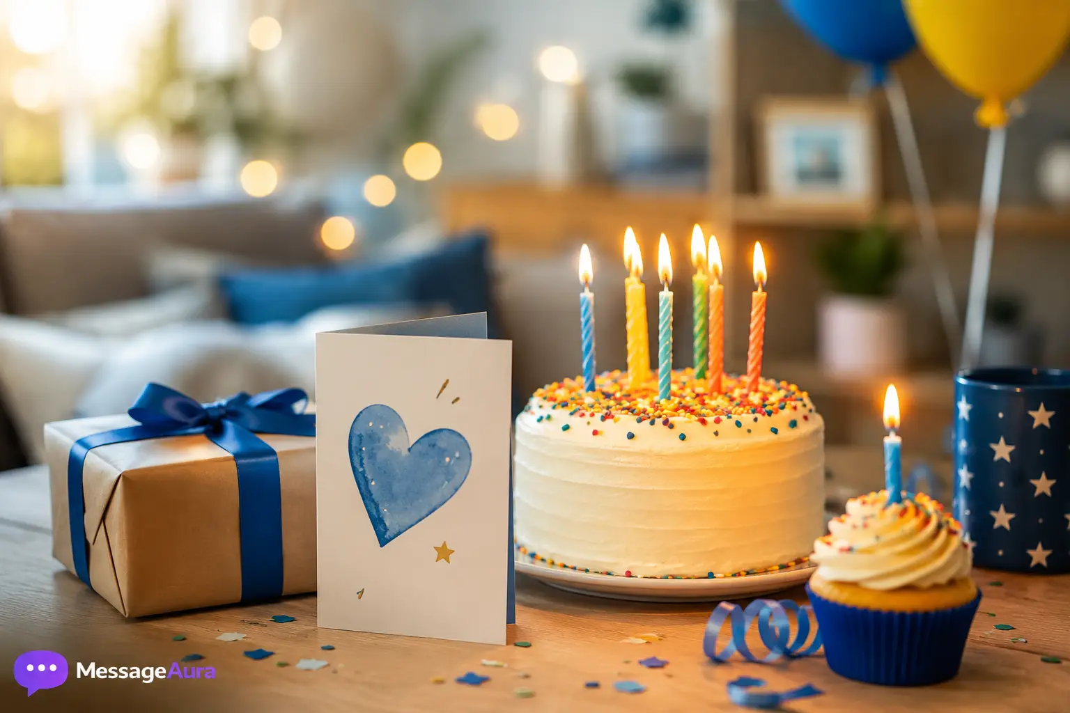 Birthday cake and card setup for heartfelt birthday wishes for son