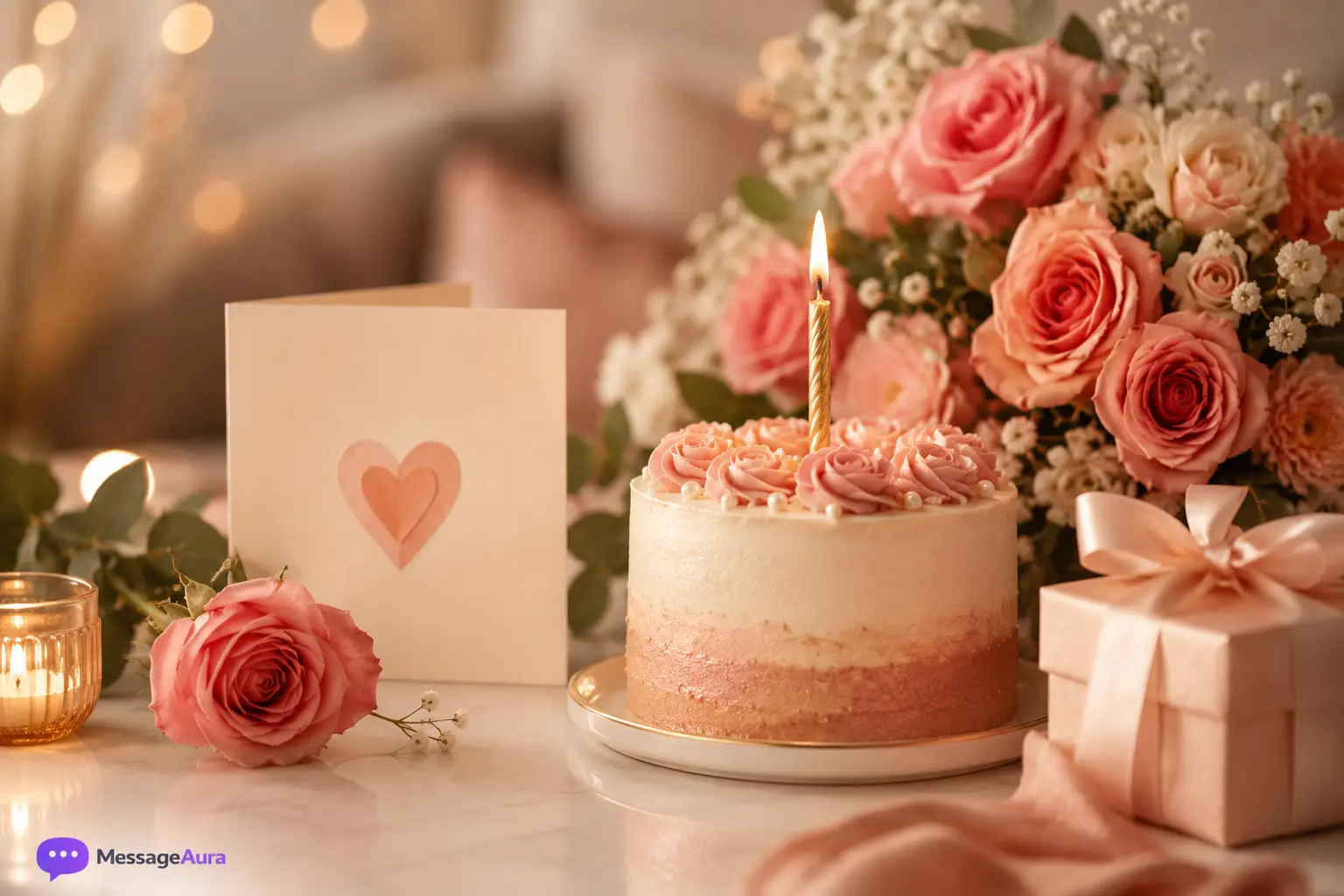 Elegant birthday flowers and gift for romantic birthday wishes for wife