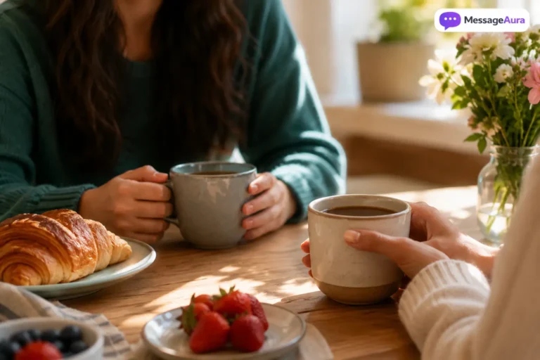 Cheerful coffee and friendship note setup for good morning messages for friend