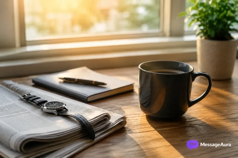 Cozy morning phone and coffee setup for good morning messages for him