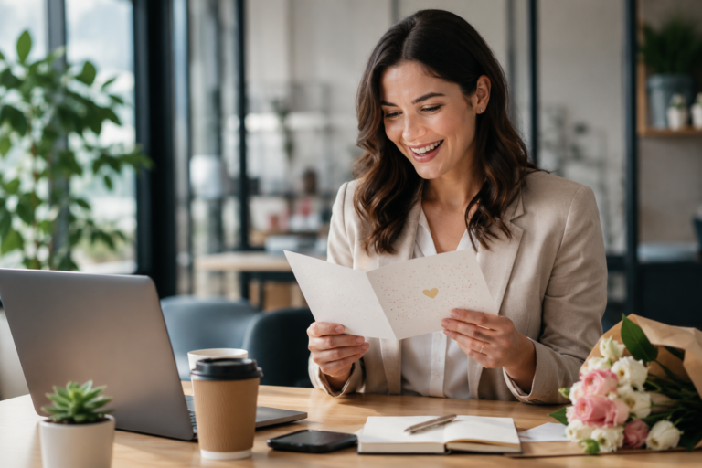Clean lifestyle image representing new job wishes with a warm, meaningful, message-focused setting.