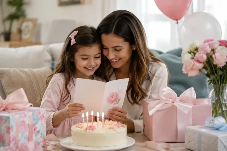 Clean natural featured image for birthday wishes for niece with a birthday card, gift, and warm lifestyle setting.